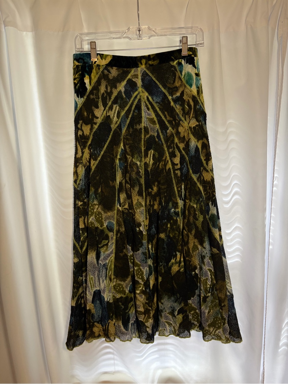 FUZZI Green & Blue & Black Watercolor Floral Maxi Skirt size M